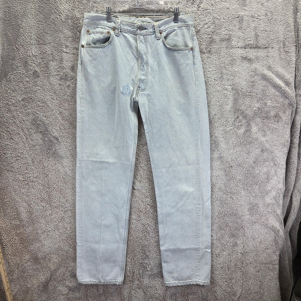 Vintage Levis 501 Jeans Mens Blue Light Wash Button Fly Made In USA Fits 31x32
